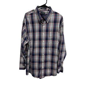 Boyd Thomas Plaid Button Down Shirt Blue Red Sz XXL Cotton Wrinkle Free Career